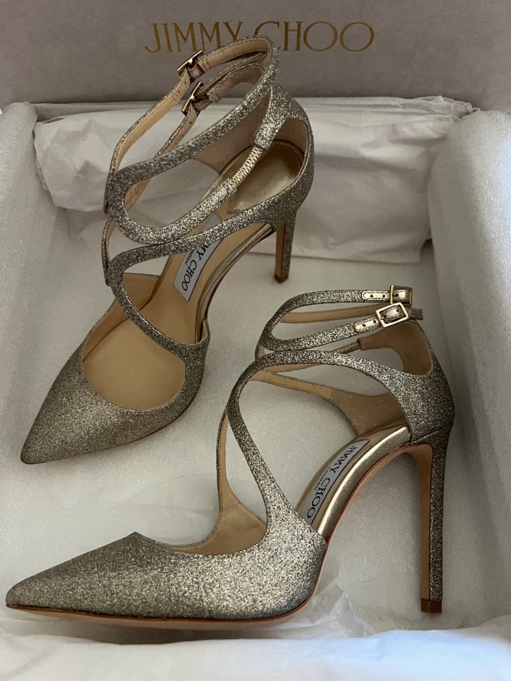 Jimmy Choo Lancer 100 Heels Platinum Ice sz 36 / 6